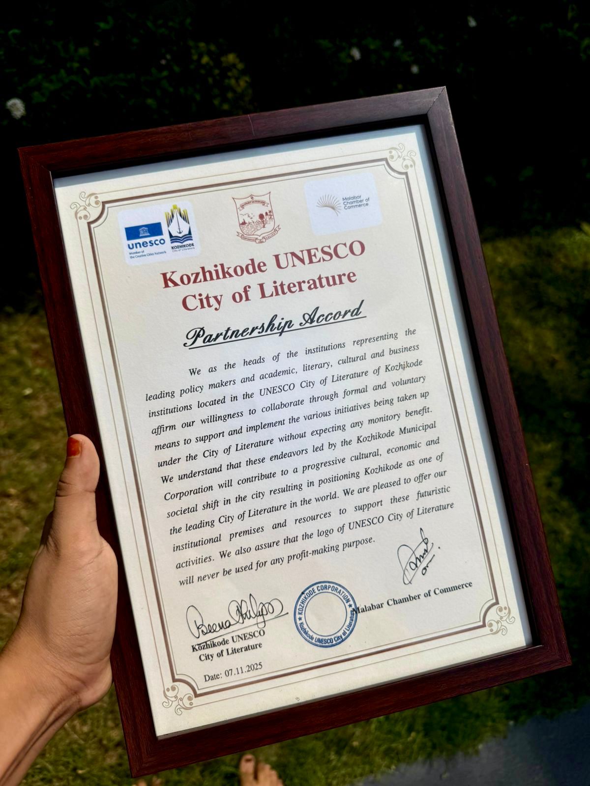 Joined the Kozhikode UNESCO City of Literature Partnership Accord held on 7th November 2025.